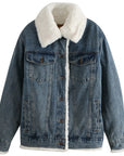 Plush Thick Lamb Wool Denim Jacket Women Short