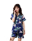 Banana Leaf Lapel Cardigan Pyjamas Home Imitation Silk