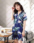 Banana Leaf Lapel Cardigan Pyjamas Home Imitation Silk