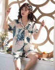 Banana Leaf Lapel Cardigan Pyjamas Home Imitation Silk