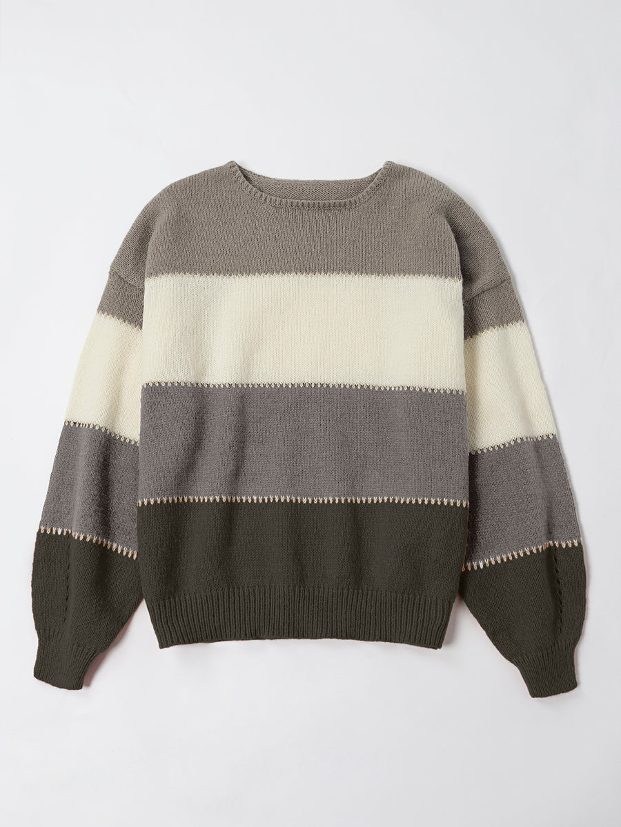 Casual Contrast Color Round Neck Sweater