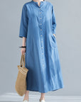 New Spring And Summer Loose Plus Size Women's Linen Over The Knee Long Shirt Skirt Age-Reducing And Thin Temperament Dress