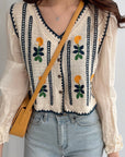 Embroidered Flowers Knitted Stitching Fake Two Long-Sleeved Shirts