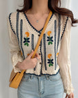 Embroidered Flowers Knitted Stitching Fake Two Long-Sleeved Shirts