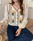 Embroidered Flowers Knitted Stitching Fake Two Long-Sleeved Shirts