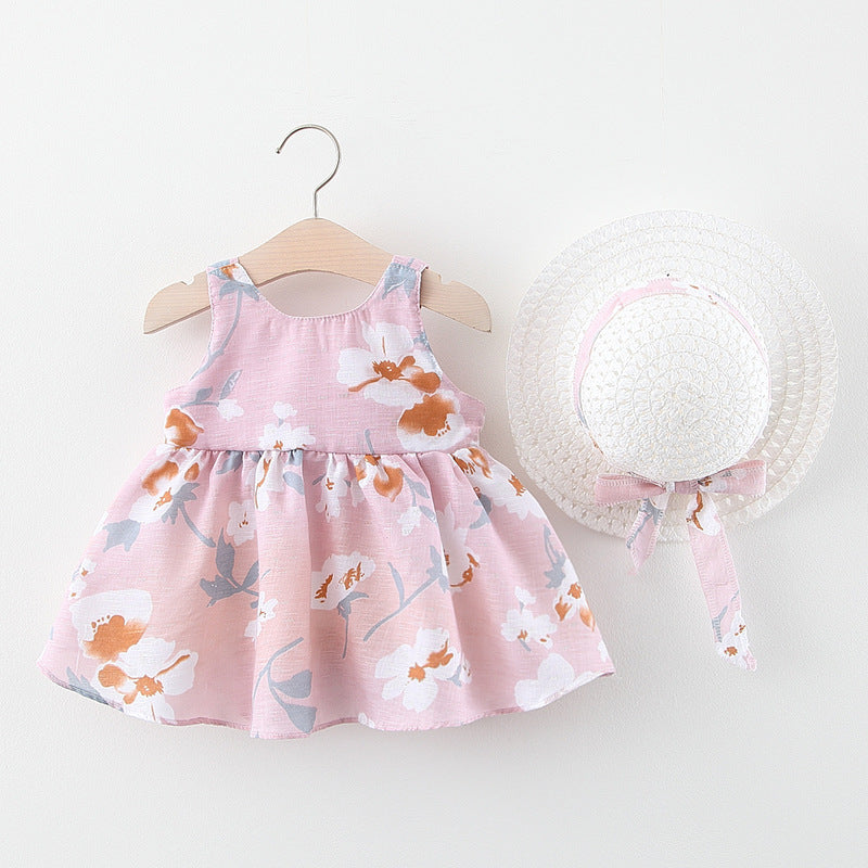 A749 Summer New Female Baby Vest Skirt Princess Dress 1234 Years Old With Big Bow Flower Skirt On The Chest On Behalf Of Hair