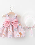 A749 Summer New Female Baby Vest Skirt Princess Dress 1234 Years Old With Big Bow Flower Skirt On The Chest On Behalf Of Hair