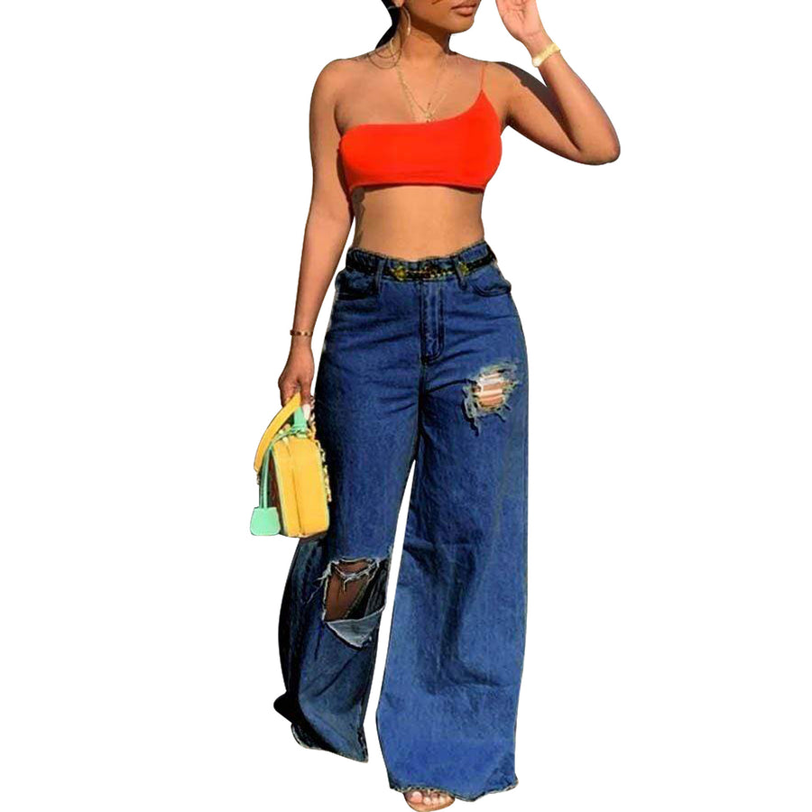 Sexy Women's Irregular Ripped Loose Jeans