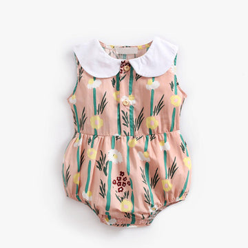 Summer Girl Lapel Round Collar Flower Bamboo Leaf Print,Sleeveless One-Piece Garment Fart Jacket