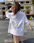 Guochao Couples Summer Dress Ins Angel And Devil Wings Short-Sleeved T-Shirt Men And Women Loose Five-Point Sleeves