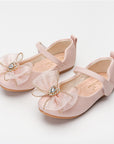 Spring New Girls' Single Shoes Cute Bow Rhinestone Soft Sole Flat Shoes