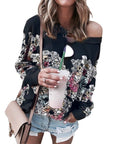 Printed Long Sleeve Sweatshirt Jacket Women