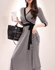 Women S Waist Slim Long Skirt Printed Big Hem Dress