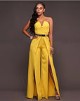 Hollow Long Jumpsuit Women Fashion Zipper Fitted Split Jumpsuit Elegant Breast Wide Leg Jumpsuit