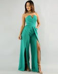 Hollow Long Jumpsuit Women Fashion Zipper Fitted Split Jumpsuit Elegant Breast Wide Leg Jumpsuit