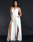 Hollow Long Jumpsuit Women Fashion Zipper Fitted Split Jumpsuit Elegant Breast Wide Leg Jumpsuit