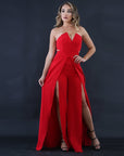 Hollow Long Jumpsuit Women Fashion Zipper Fitted Split Jumpsuit Elegant Breast Wide Leg Jumpsuit