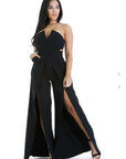 Hollow Long Jumpsuit Women Fashion Zipper Fitted Split Jumpsuit Elegant Breast Wide Leg Jumpsuit