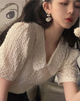 Doll Collar Puff Sleeve Shirt Women Summer New French Sweet Fold Design Niche Short-sleeved Top