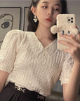 Doll Collar Puff Sleeve Shirt Women Summer New French Sweet Fold Design Niche Short-sleeved Top