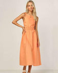 European And American Spring And Summer Cross-border New Independent Station Hot Sale  Back Solid Color Sexy Cotton And Linen Dress