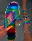 Summer New Style Colorful Rhinestone Outer Wear Beach Sandals And Slippers Women