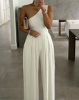 One-shoulder Sleeveless Asymmetric Casual Jumpsuit Solid Color Jumpsuit