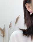 New Korean Style Purple Bow Sequin Love Heart Clip On Earrings Sweet