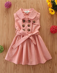 Summer Toddler Baby Girl Dress Kids Princess Casual Sleeveless Sash Button Party A-Line Dress Children Clothing 1-6Y