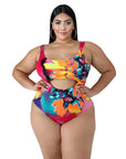 Plus Size Swimsuit One-piece Skirt Print Plus Size Swimsuit