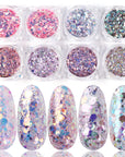 8 Box Mix Glitter Nail Art Powder Flakes Set