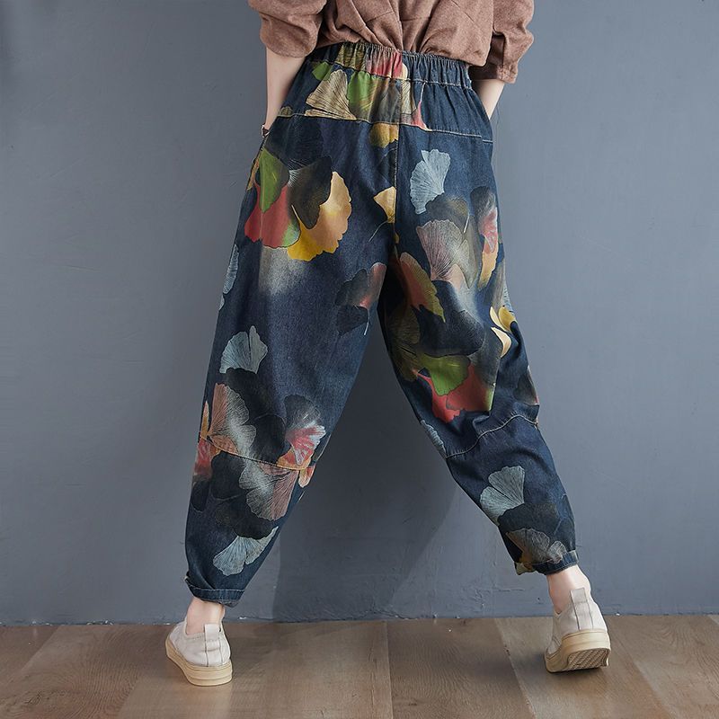 Women's Retro Loose Plus Size Print Jeans