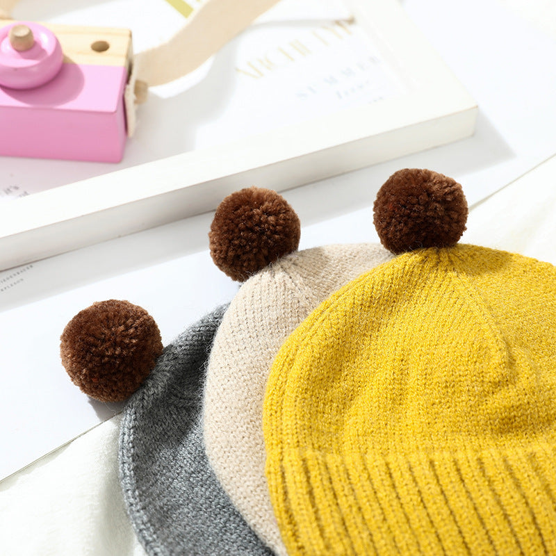 Children's Hat Woolen Cap Male And Female Baby Ear Protection Fluffy Ball