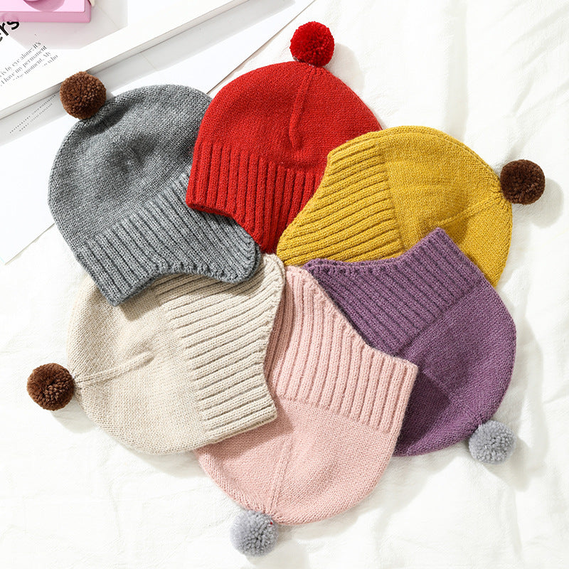 Children's Hat Woolen Cap Male And Female Baby Ear Protection Fluffy Ball