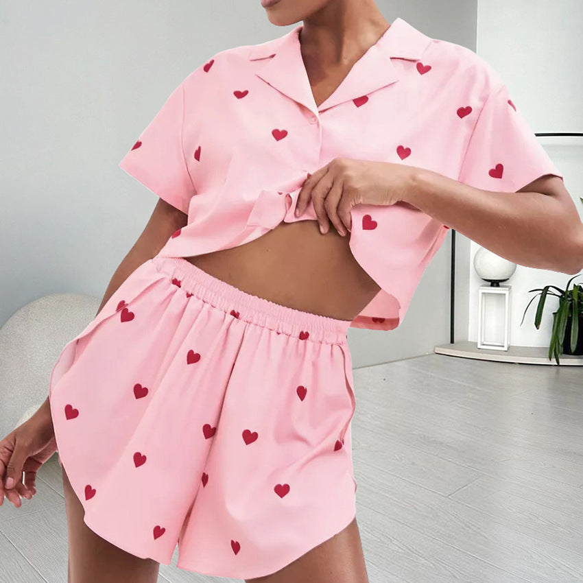 Silk-like Heart Printing Pajamas