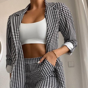 European And American Women's Clothing Houndstooth Blazer