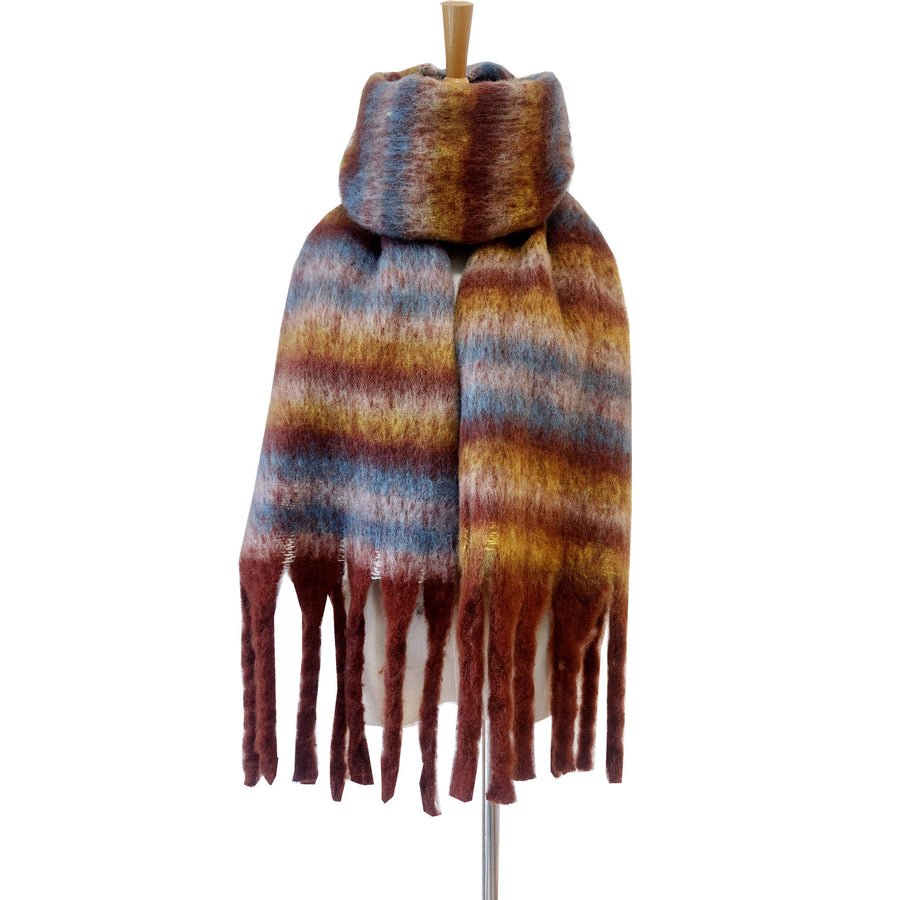 Winter Thickened Circle Yarn Striped Scarf Shawl