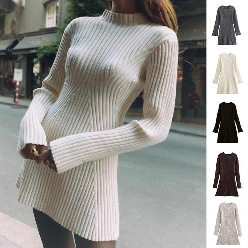 Solid Ribbed Knitted Dress