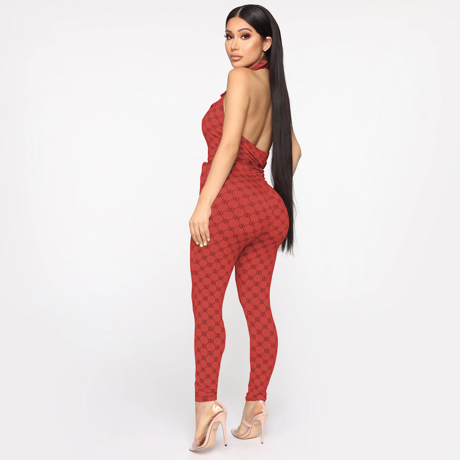 Printed sexy halter jumpsuit women