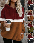 Three-color Stitching Fleece Hooded Sweater