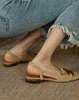 Pedal Toe Cap Slingback Sandals Tassel Low Heel Women's Shoes