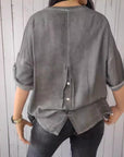 Women's Spring And Autumn V-neck Cotton And Linen Pure Plus Size Shirt