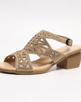 Summer Female Chunky Heel Rhinestone Hollow Out Peep-toe High-heeled Sandals