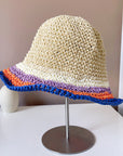 Women's Sun Protection Contrast Color Striped Straw Hat