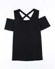 Summer New V-neck Solid Color Hollow Out Loose Casual Top Women