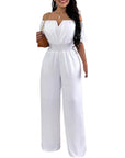 Women's Off-neck Waist Trimming Loose Straight Jumpsuit