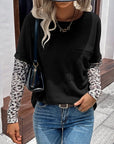 Waffle Solid Color Panel Leopard Print Top