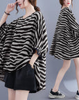 Summer Women's Loose Plus Size Striped Batwing Sleeve T-shirt