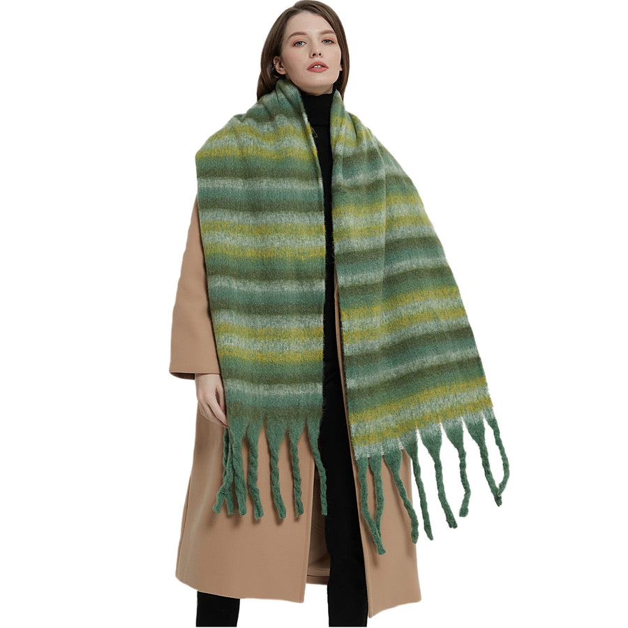 Winter Thickened Circle Yarn Striped Scarf Shawl