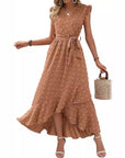 Dress Ruffle Sleeve S Wave Bohemia Elegant Maxi Dress